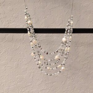 Premier Designs Pearl, Crystal & Silver Multistrand Beaded Statement Necklace